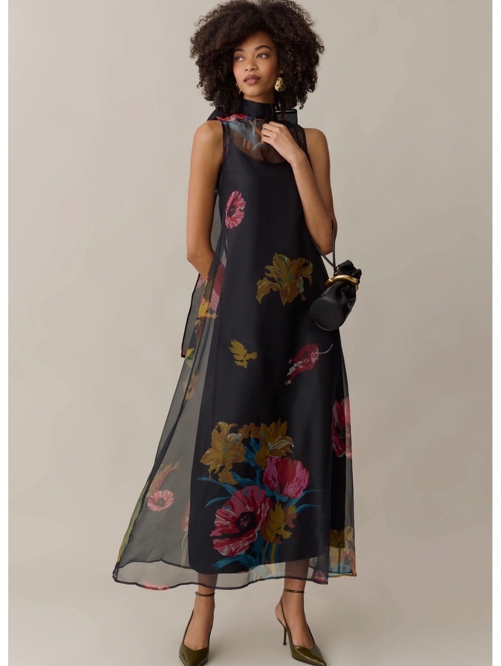 Caara by Few Moda Alette High Neckline Maxi Dress Size XL Tulip Garden